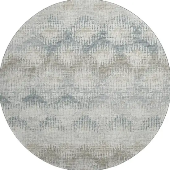 8' Linen And Ivory Abstract Washable Round Rug With UV Protection Photo 5