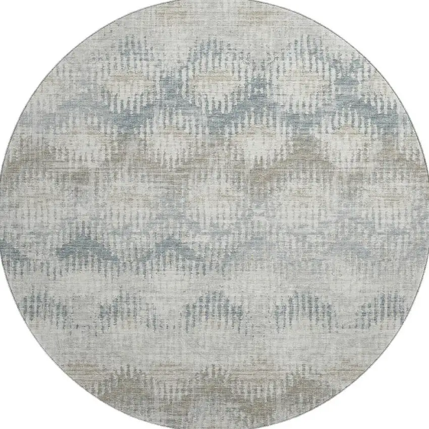 8' Linen And Ivory Abstract Washable Round Rug With UV Protection Photo 5