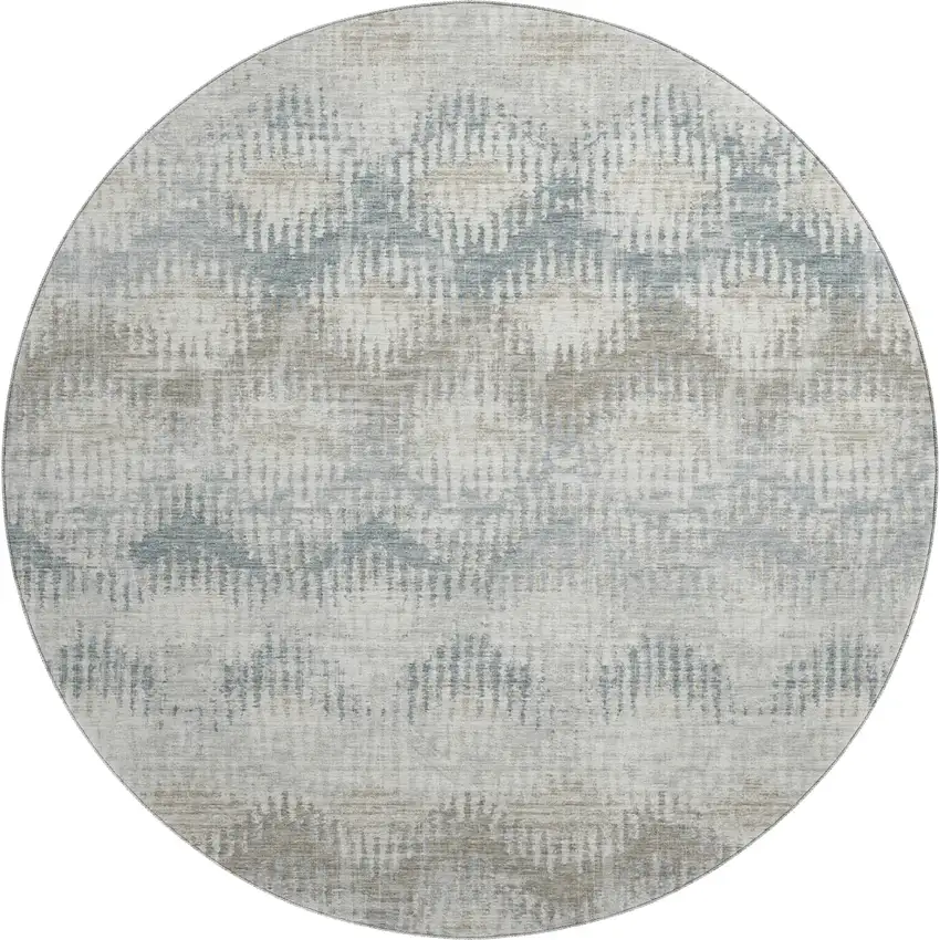8' Linen And Ivory Abstract Washable Round Rug With UV Protection Photo 2