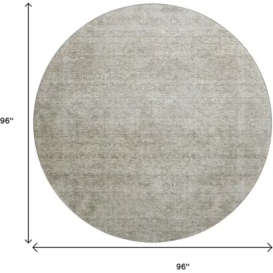 8' Linen And Ivory Abstract Washable Round Rug With UV Protection Photo 9