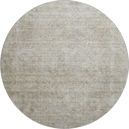 8' Linen And Ivory Abstract Washable Round Rug With UV Protection Photo 1