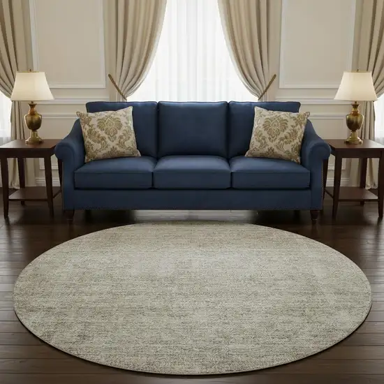 8' Linen And Ivory Abstract Washable Round Rug With UV Protection Photo 2