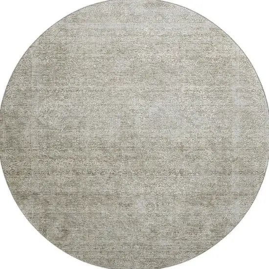 8' Linen And Ivory Abstract Washable Round Rug With UV Protection Photo 3