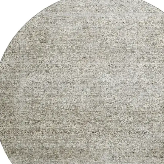 8' Linen And Ivory Abstract Washable Round Rug With UV Protection Photo 2