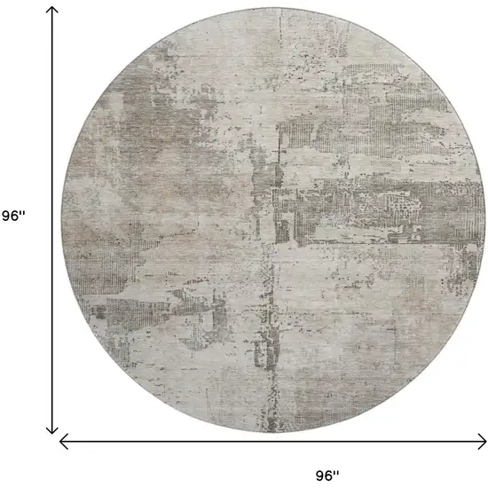 8' Linen And Ivory Abstract Washable Round Rug With UV Protection Photo 9