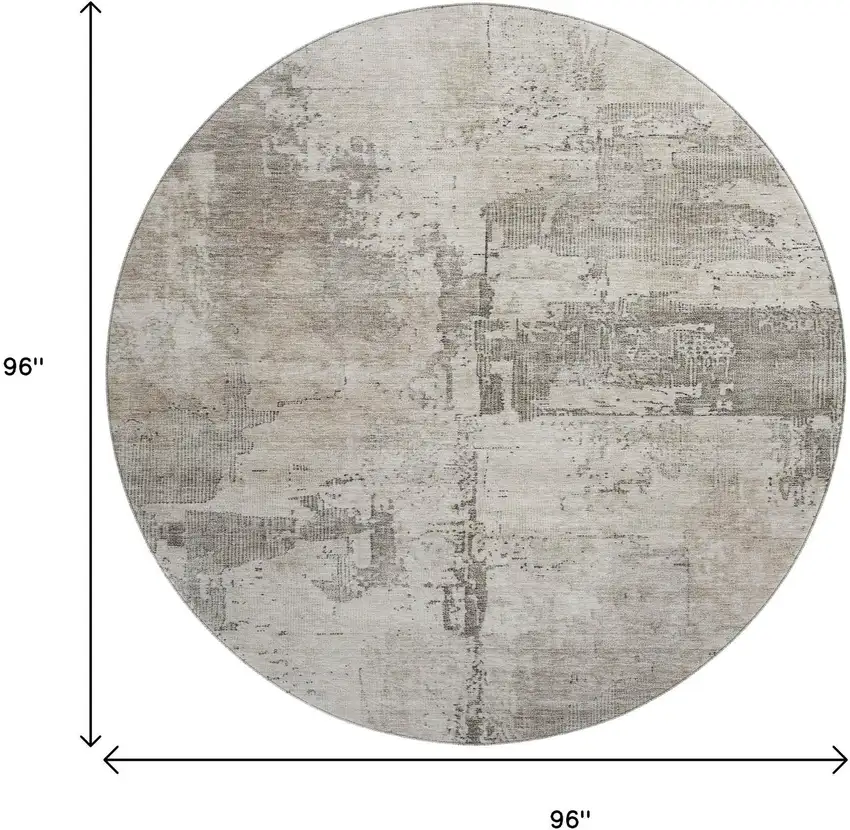 8' Linen And Ivory Abstract Washable Round Rug With UV Protection Photo 9