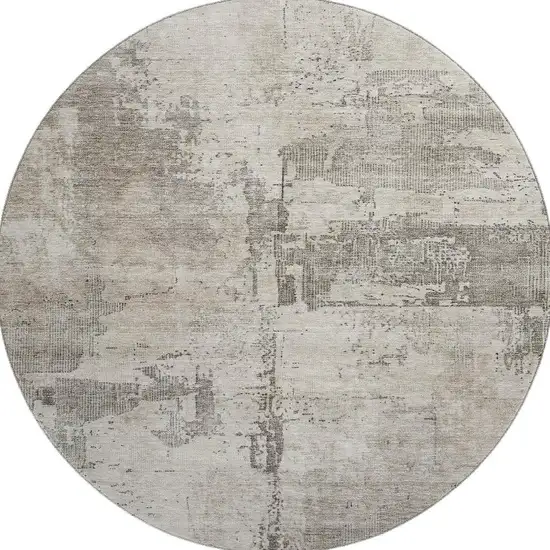 8' Linen And Ivory Abstract Washable Round Rug With UV Protection Photo 3