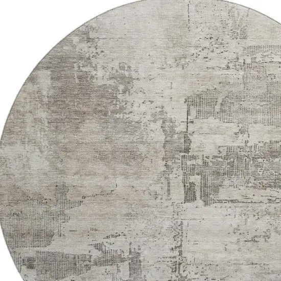 8' Linen And Ivory Abstract Washable Round Rug With UV Protection Photo 2