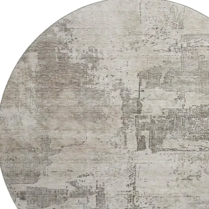 8' Linen And Ivory Abstract Washable Round Rug With UV Protection Photo 2