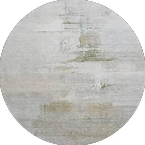 8' Linen And Ivory Abstract Washable Round Rug With UV Protection Photo 4