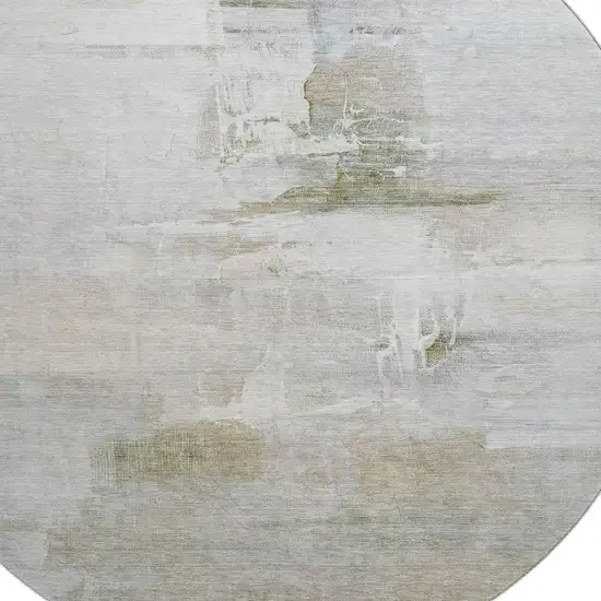 8' Linen And Ivory Abstract Washable Round Rug With UV Protection Photo 3