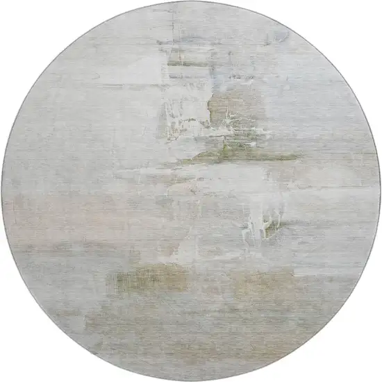 8' Linen And Ivory Abstract Washable Round Rug With UV Protection Photo 2