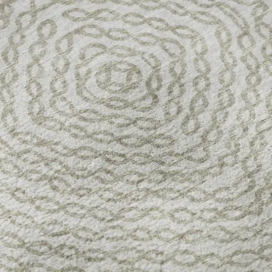 8' Linen And Ivory Geometric Washable Round Rug With UV Protection Photo 8