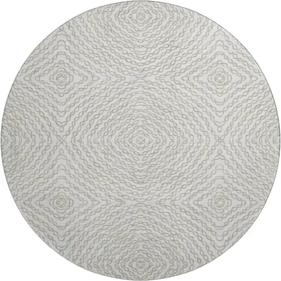 8' Linen And Ivory Geometric Washable Round Rug With UV Protection Photo 2