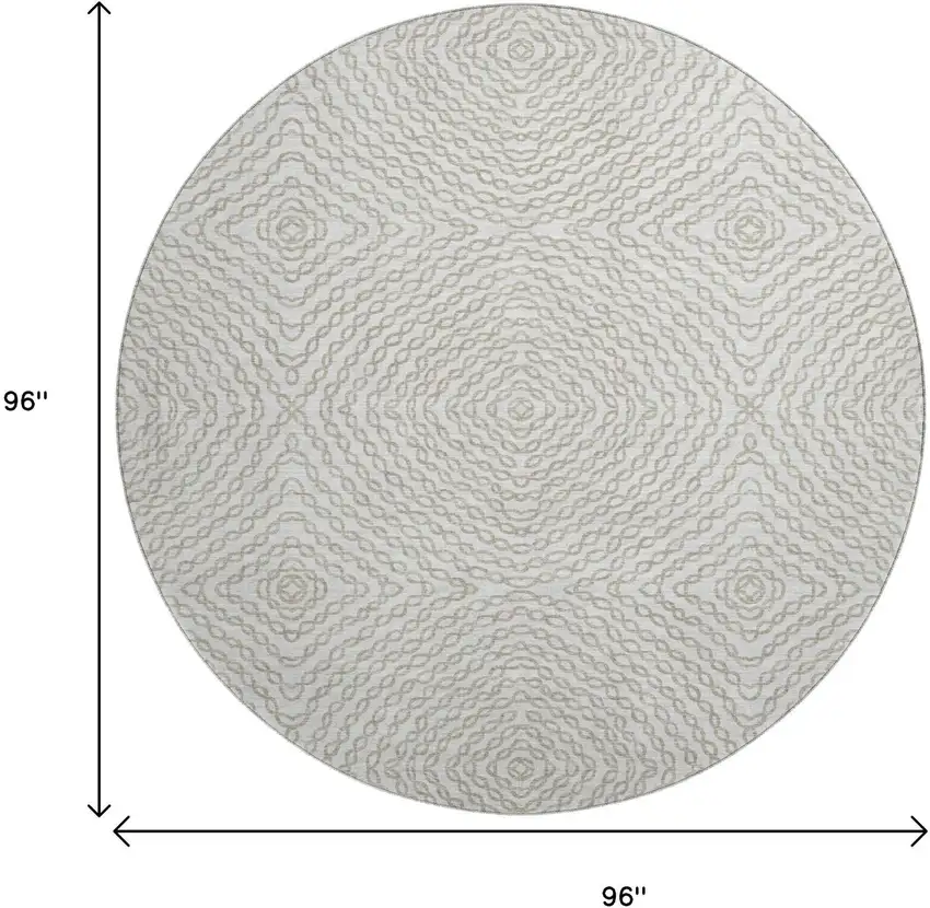 8' Linen And Ivory Geometric Washable Round Rug With UV Protection Photo 3