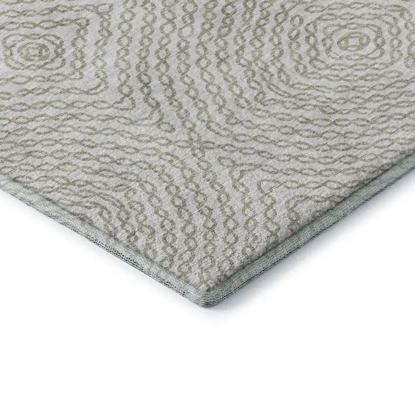 8' Linen And Ivory Geometric Washable Round Rug With UV Protection Photo 5