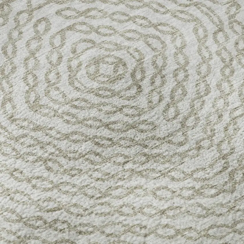 8' Linen And Ivory Geometric Washable Round Rug With UV Protection Photo 7