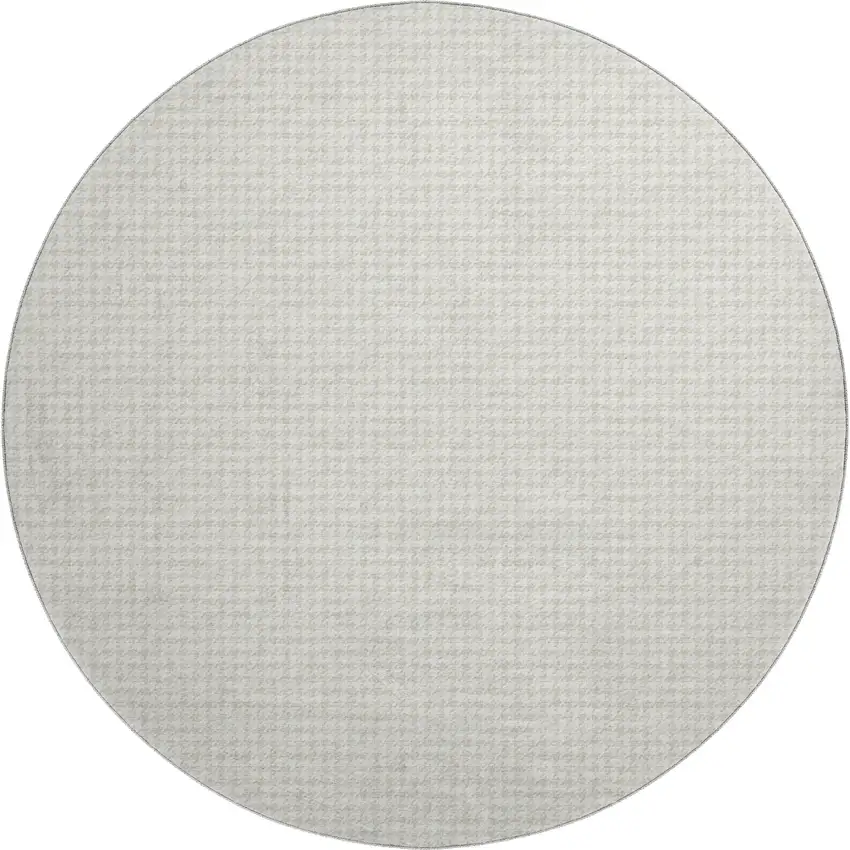 8' Linen And Ivory Houndstooth Washable Round Rug With UV Protection Photo 2