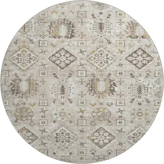 8' Linen And Ivory Oriental Washable Round Rug With UV Protection Photo 1