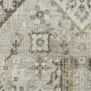 Photo of 8' Linen And Ivory Oriental Washable Round Rug With UV Protection