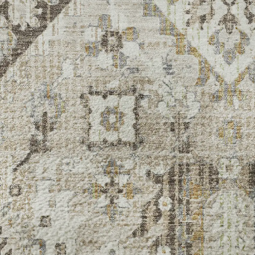 8' Linen And Ivory Oriental Washable Round Rug With UV Protection Photo 9