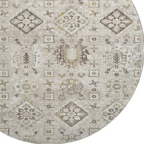 8' Linen And Ivory Oriental Washable Round Rug With UV Protection Photo 3
