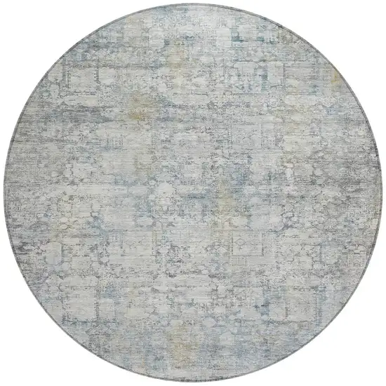 8' Linen And Ivory Round Abstract Washable Indoor Outdoor Area Rug Photo 3