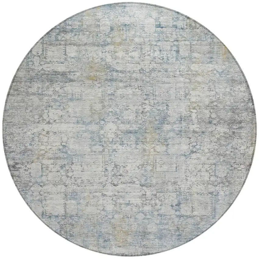 8' Linen And Ivory Round Abstract Washable Indoor Outdoor Area Rug Photo 3