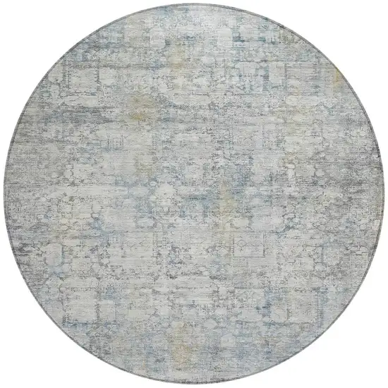 8' Linen And Ivory Round Abstract Washable Indoor Outdoor Area Rug Photo 4