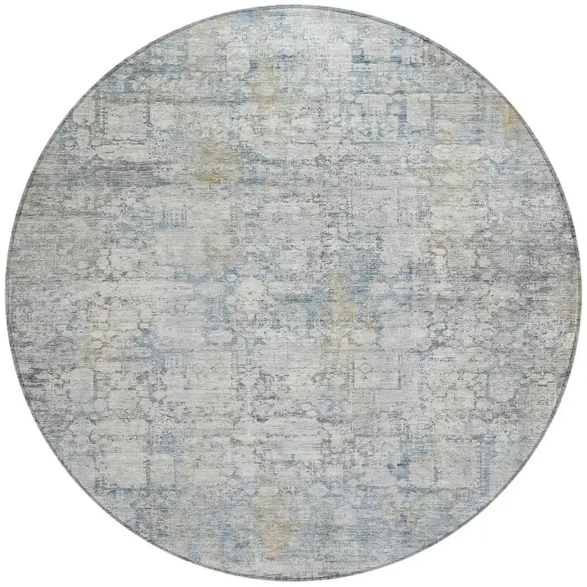8' Linen And Ivory Round Abstract Washable Indoor Outdoor Area Rug Photo 4