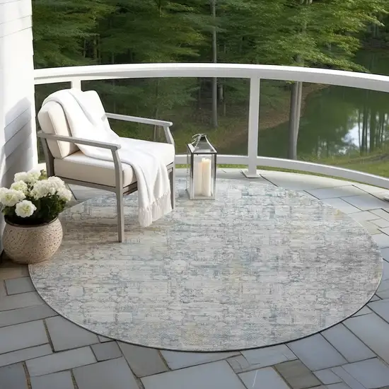 8' Linen And Ivory Round Abstract Washable Indoor Outdoor Area Rug Photo 5