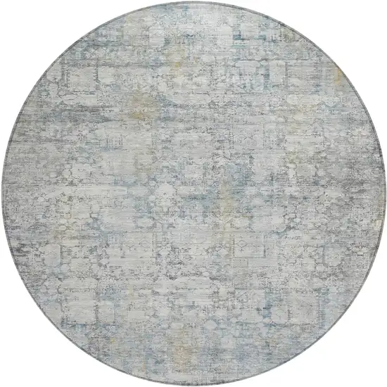 8' Linen And Ivory Round Abstract Washable Indoor Outdoor Area Rug Photo 1