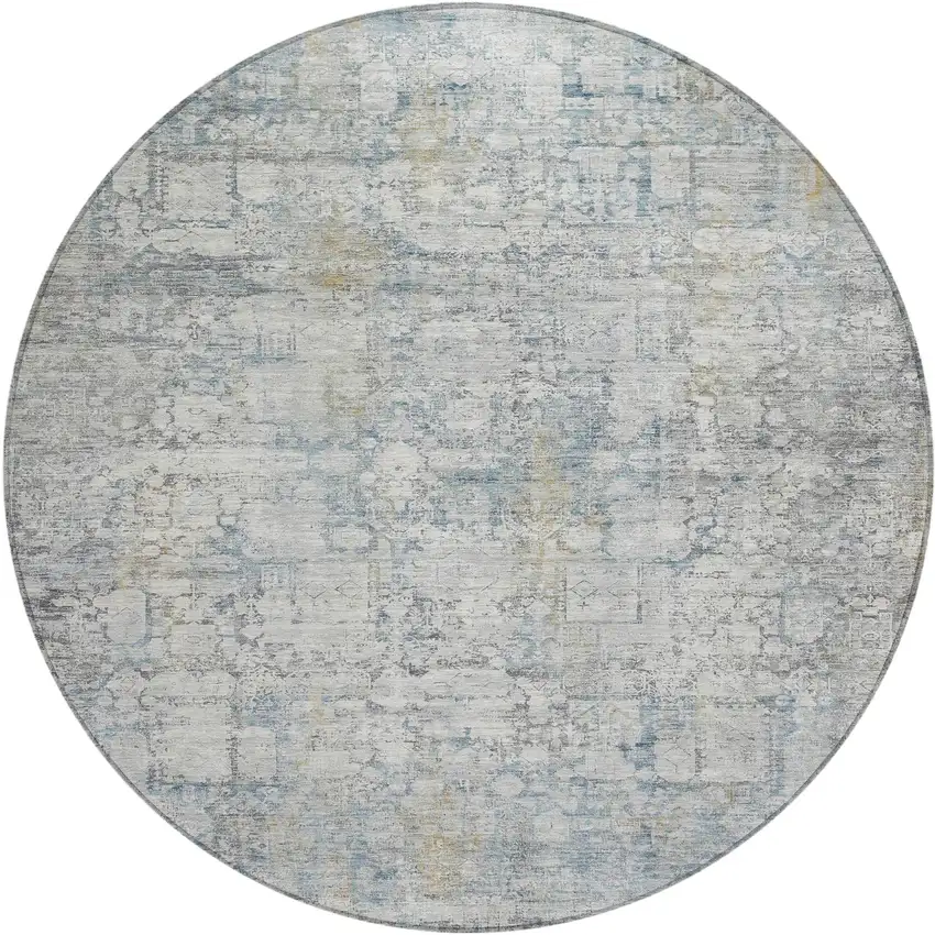8' Linen And Ivory Round Abstract Washable Indoor Outdoor Area Rug Photo 1