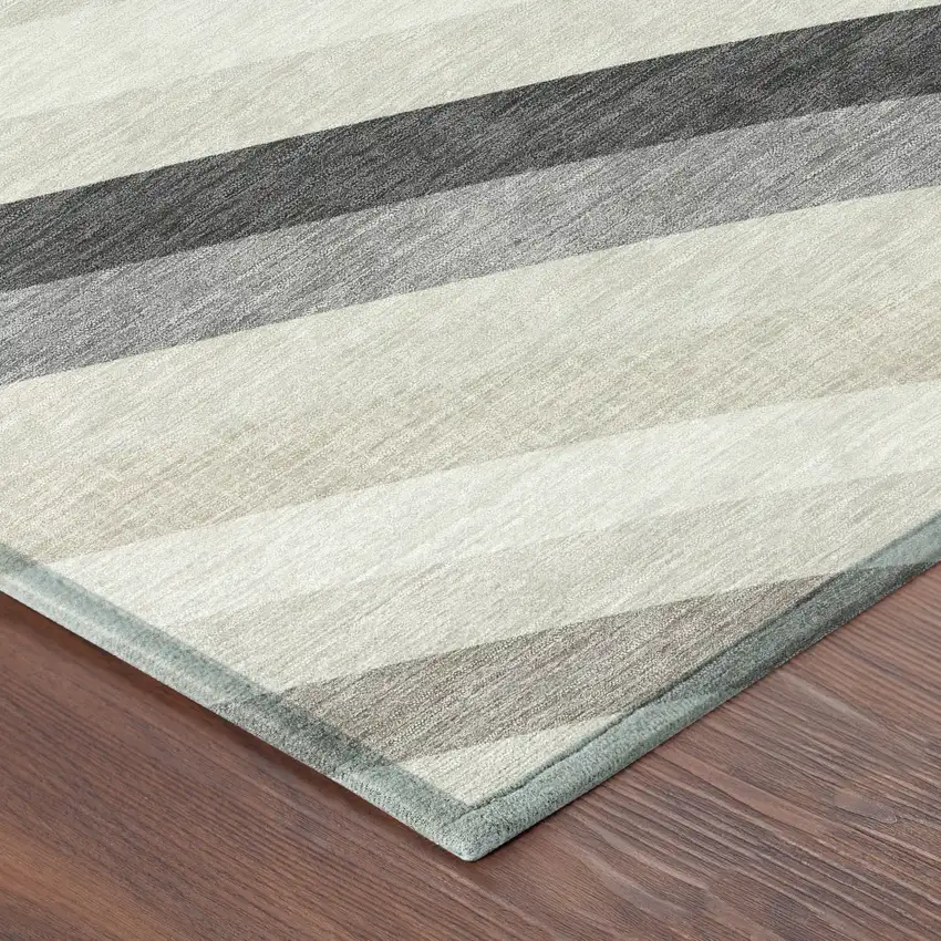 8' Linen And Ivory Round Abstract Washable Indoor Outdoor Area Rug Photo 5
