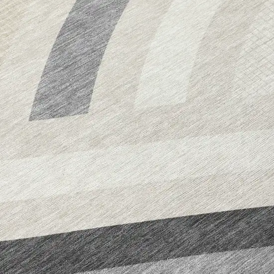 8' Linen And Ivory Round Abstract Washable Indoor Outdoor Area Rug Photo 6