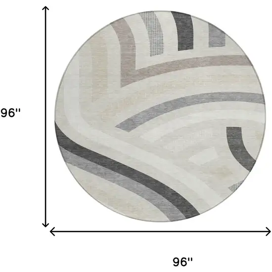 8' Linen And Ivory Round Abstract Washable Indoor Outdoor Area Rug Photo 7