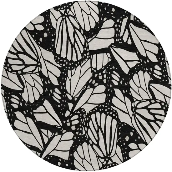 8' Linen And Ivory Round Animal Print Washable Indoor Outdoor Area Rug Photo 2