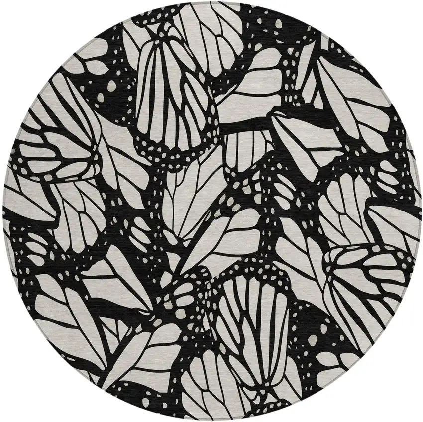 8' Linen And Ivory Round Animal Print Washable Indoor Outdoor Area Rug Photo 2
