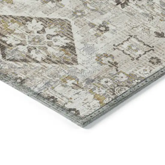 8' Linen And Ivory Round Floral Medallion Washable Indoor Outdoor Area Rug Photo 7