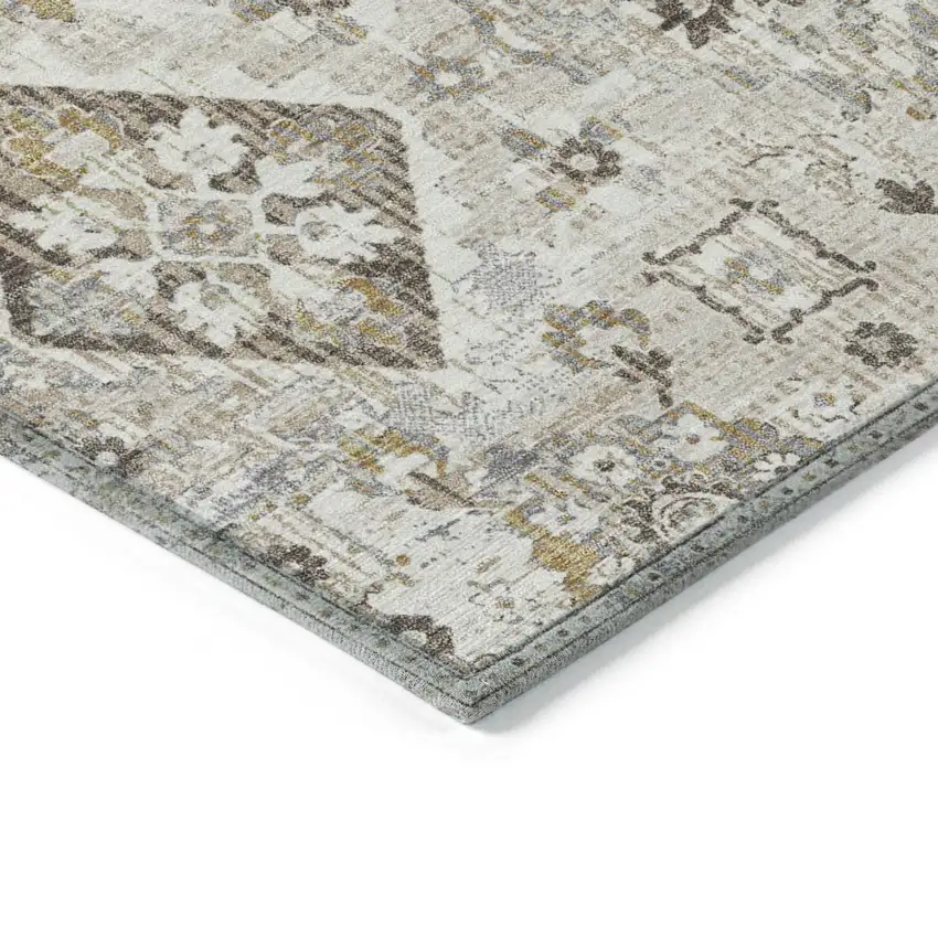 8' Linen And Ivory Round Floral Medallion Washable Indoor Outdoor Area Rug Photo 7