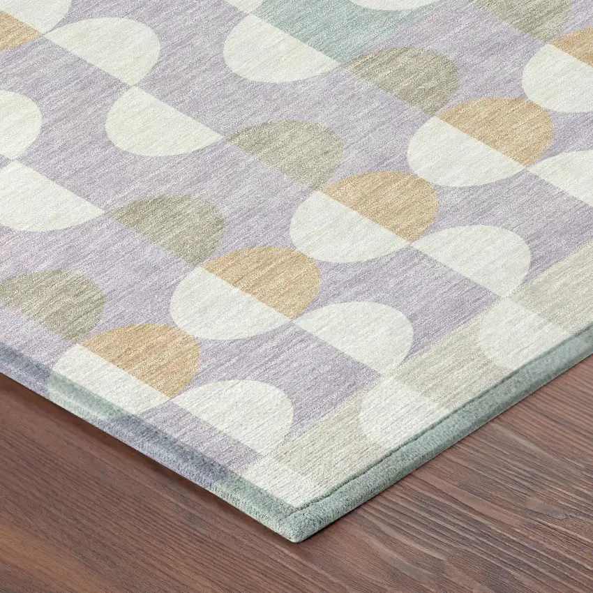 8' Linen And Ivory Round Geometric Washable Indoor Outdoor Area Rug Photo 3