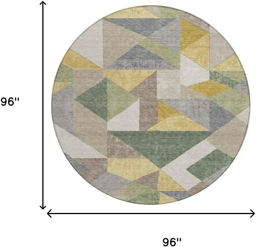 8' Linen And Ivory Round Geometric Washable Indoor Outdoor Area Rug Photo 6