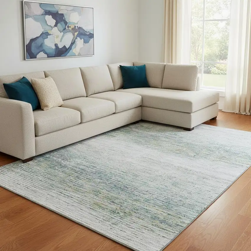 8' Linen And Ivory Striped Washable Area Rug With UV Protection Photo 2