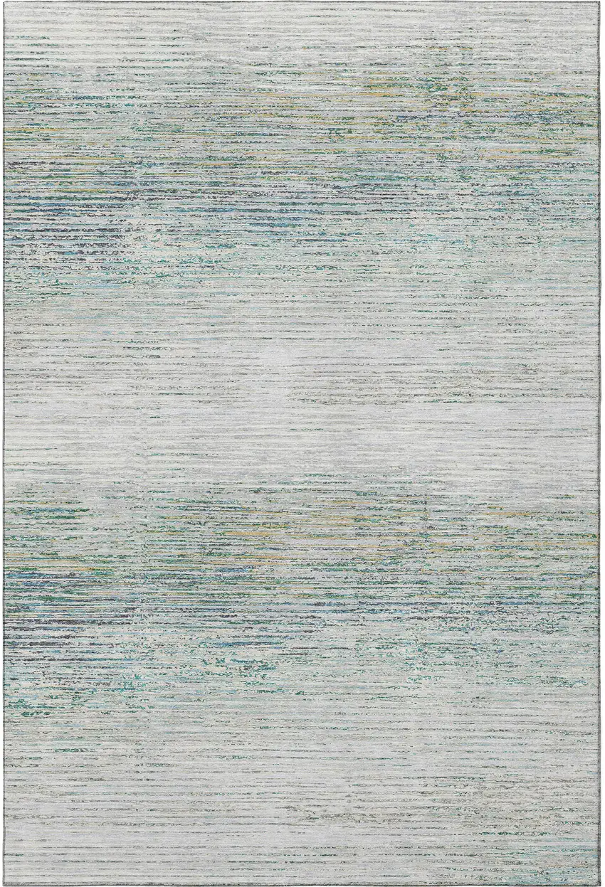 8' Linen And Ivory Striped Washable Area Rug With UV Protection Photo 2