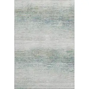 Photo of 8' Linen And Ivory Striped Washable Area Rug With UV Protection