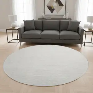 Photo of 8' Linen And Ivory Striped Washable Round Rug With UV Protection