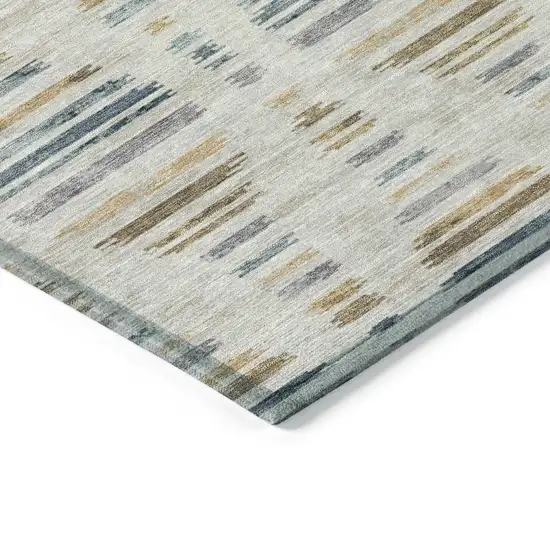 8' Linen And Navy Blue Round Striped Washable Indoor Outdoor Area Rug Photo 7