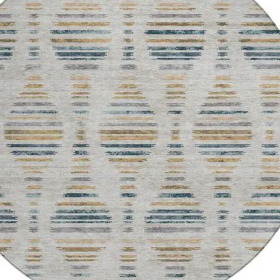 8' Linen And Navy Blue Round Striped Washable Indoor Outdoor Area Rug Photo 8