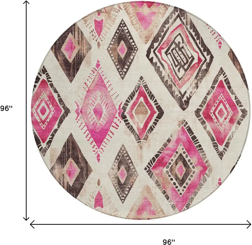 8' Linen And Pink Round Aztec Washable Indoor Outdoor Area Rug Photo 9