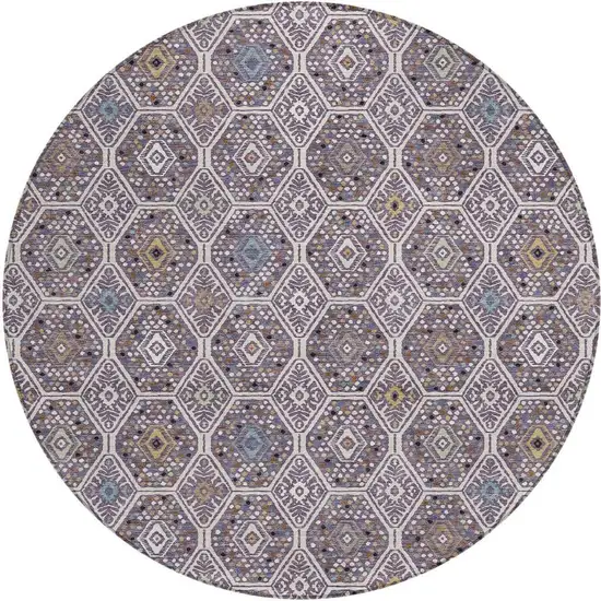 8' Linen And Plum Round Geometric Washable Indoor Outdoor Area Rug Photo 3